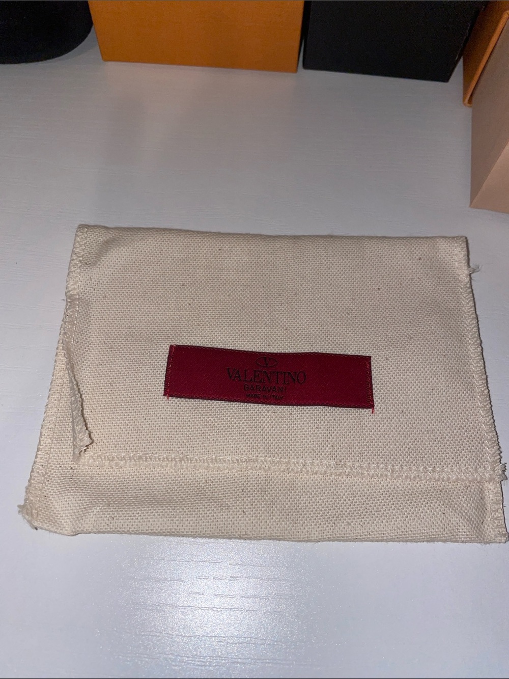 Valentino Natural Canvas Pouch with Red Logo Patch